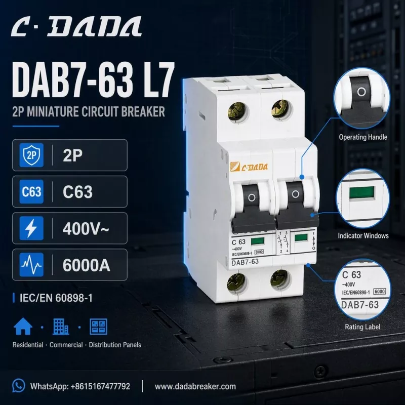 DAB7-63 L7 2P MCB - ግልጽ, የታመቀ ጥበቃ ለስርጭት ፓነሎች